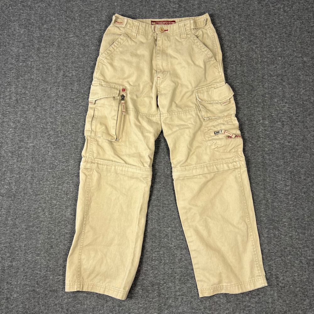 Vintage Y2K Paco Jeans Convertible Cargo Pants Kids Size 12 Tan Zipper Off